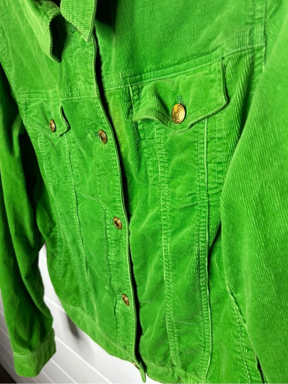 Lauren Jeans Co. Lime Green Corduroy Jacket Size M Gold Buttons 100% Cotton - Picture 6 of 15
